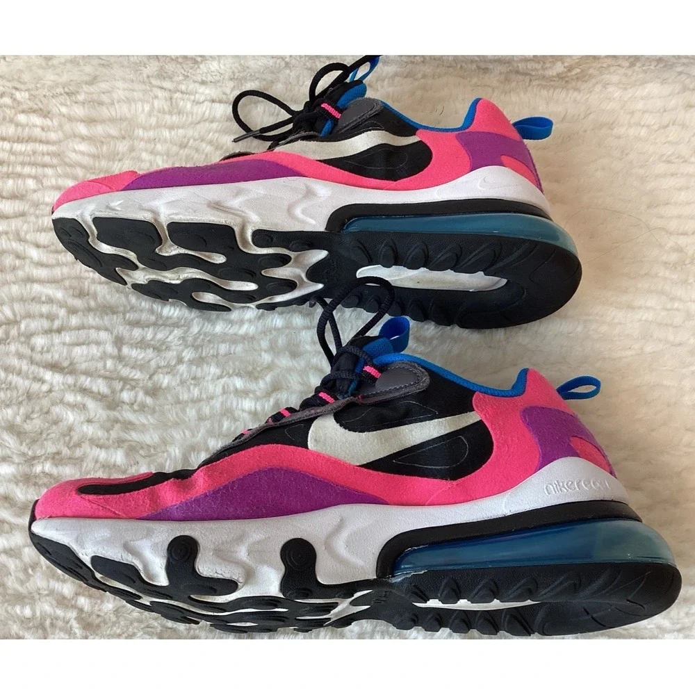 Nike Air Max 270 React Tennis Shoes Size 7 Youth GS Black White Pink Sneakers